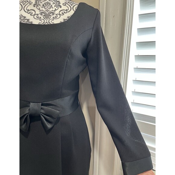 VTG Laura Ashley Black Dress Bow Front Satin Trim Audrey Hepburn 50s’ Sz 6 - Picture 3 of 14